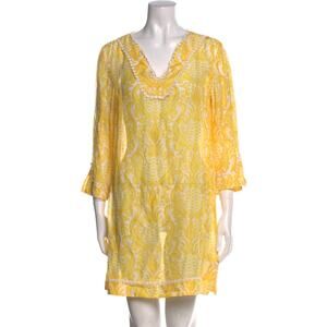 Kate Spade Yellow Pineapple Print Linen and Silk Blend Tunic Dress Size XS